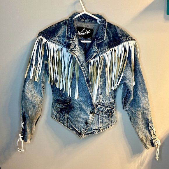 Winlit Jackets & Blazers - Vintage Denim and White Leather Fringe Removable Shoulder Pads Sz M